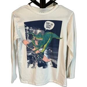 Boys Children’s place long sleeve shirt size L 10/12 White Blue Dinosaur